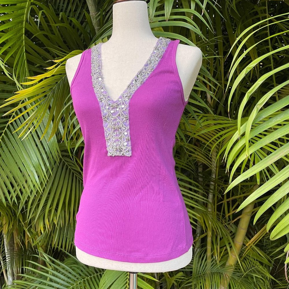 SOLD❌embellished ribbed tank fuchsia